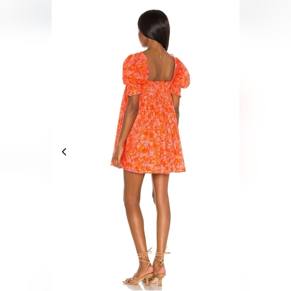 Lovers and Friends Reston Mini Dress in Mitzy Ditsy Orange Size Small - smocked - Picture 3 of 9